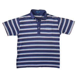 Vintage Towncraft Mens Blue Striped Short Sleeve Polo Shirt L Skater Punk Grunge